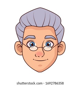 young man head with glasses avatar character vector illustration design