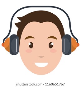 young man head with headphone character