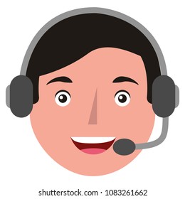 young man head with headset avatar character