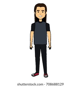 young man head with long hair avatar character