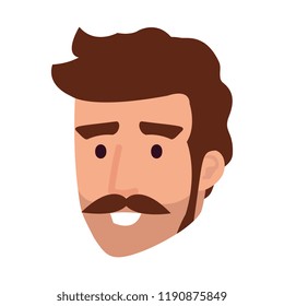 young man head with mustache avatar character