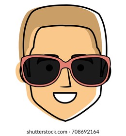 young man head with sunglasses avatar character