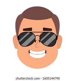 young man head with sunglasses character vector illustration design