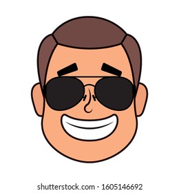young man head with sunglasses character vector illustration design