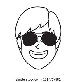 young man head with sunglasses character vector illustration design