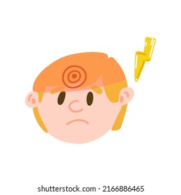 Joven con dolor de cabeza al estilo de dibujo animado. Ilustración vectorial del niño que tiene migraña. Concepto de hombre enfermo, hombre con enfermedad