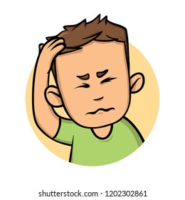 Young man with a headache, guy holding hand to his head. Flat design icon. Colorful flat vector illustration. Isolated on white background.