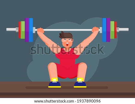 Young man. Healthy. Powerlifting competitions flat minimalistic design