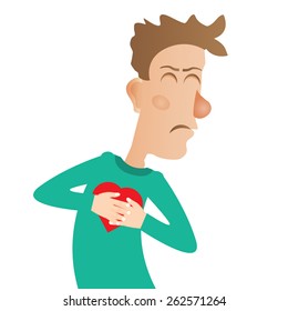 Young man with heart attack. Vector illustration.