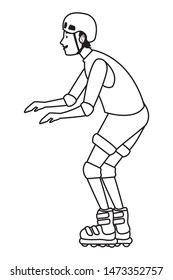 Young man with helmet riding skates cartoon ,vector illustration graphic design.