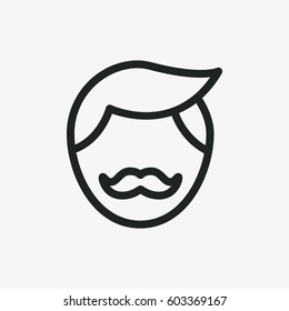 Young Man Hipster Face with Mustache Character. Flat Line Icon 