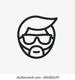 Young Man Hipster Head Face with Beard and Sunglasses Character Flat Line Stroke Icon Pictogram Symbol Illustration
