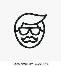 Young Man Hipster Head Face with Mustache and Sunglasses Character Flat Line Stroke Icon Pictogram Symbol Illustration
