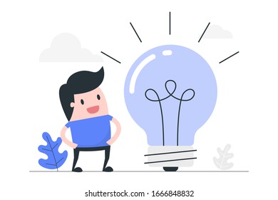 Young man and his idea. Business Concept Illustration.