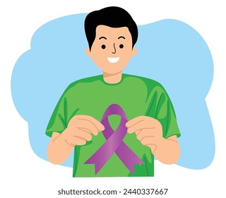 young man hold ribbon respect to world cancer day or awareness ribbons World Cancer Day