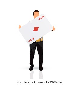 young man holding an ace card
