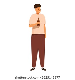 Young man holding beer bottle alcohol consumption concept