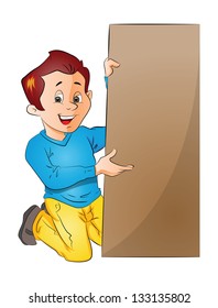 Joven sosteniendo un tablero, ilustración vectorial