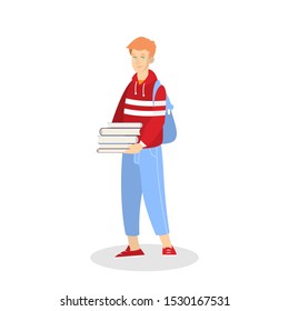 Young man holding book concept. The person in library. Guy study. Isolated vector illustration in cartoon style