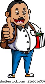 The young man is holding a lot of book and giving the thumb up of illustration