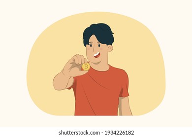 Young man holding currency concept