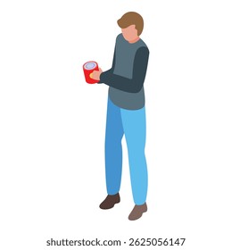 Young man is holding a donation box, participating in a charitable event to raise funds for a good cause