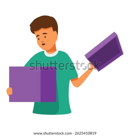Young man is holding an empty box and feeling disappointed