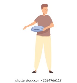 Young man is holding a frisbee and getting ready to throw it