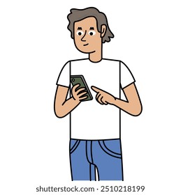 young man holding his cell phone and answering messages