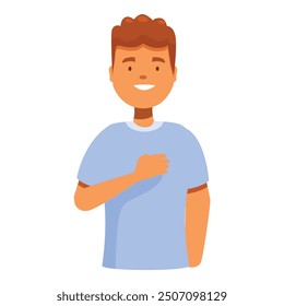 Young man is holding his hand on his chest as a gesture of honesty and sincerity