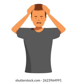 Young man holding his head, experiencing stress, frustration, and desperation