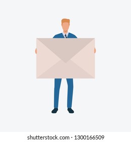 Young man holding huge envelope. Working, professional, peoples communication. Can be used for topics like professional, working, post office