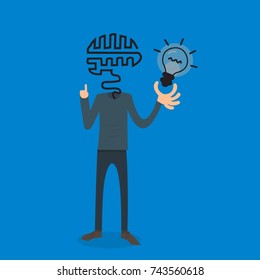 Young man holding idea bulb in hand. Big idea, innovation, growth, thoughtful, mindfulness, business concept illustration vector.
