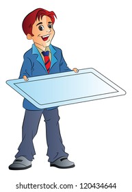 Young Man Holding an Illustration Board, vector illustration