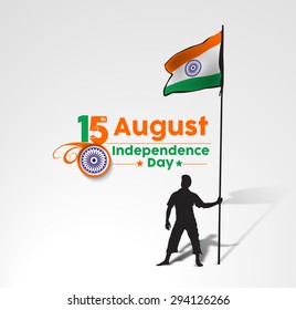 A Young Man Holding A Indian Flag With Space Of Your Text, Vector Illustration.