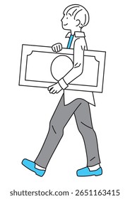 Young man holding a large bill