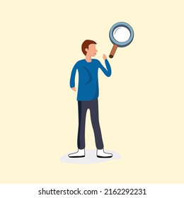 Young Man Holding Magnifying Glass Vector Stock Vector (Royalty Free ...