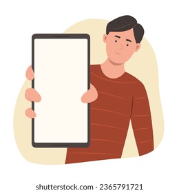 Young Man Holding Mobile Phone with Blank Screen for Copy Space Concept Illustration