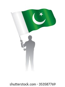 Young Man Holding Pakistani Flag, Vector Illustration