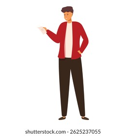 Young man holding paper smiling casual style character design illustration