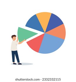 Young man holding pie chart, Financial planner standing to arrange pie chart, Investment asset allocation and re-balance concept.