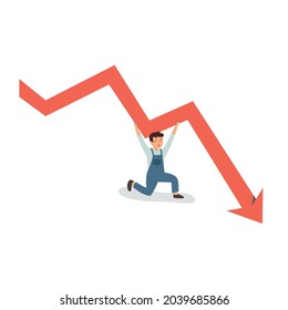 Joven con gráfico rojo, bolsa de valores, concepto de estrategia comercial.