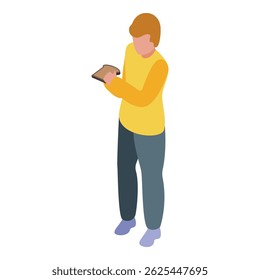 Young man is holding a slice of bread, ready to enjoy his breakfast