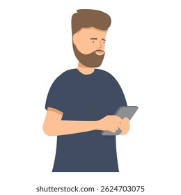 Young man holding smartphone reading news or using social media