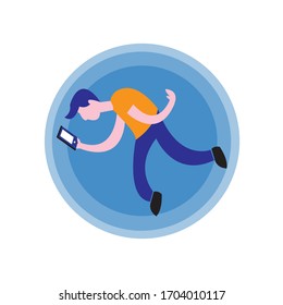 Young man holding smartphones. Vector illustration.