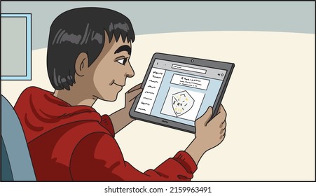 The young man is holding a tablet