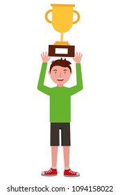 young man holding trophy award sport