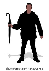 Young man holding an umbrella down, vector