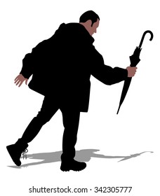 Young man holding an umbrella down, vector