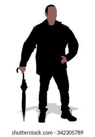 Young man holding an umbrella down, vector